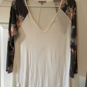 Womens flowered white baseball tshirt